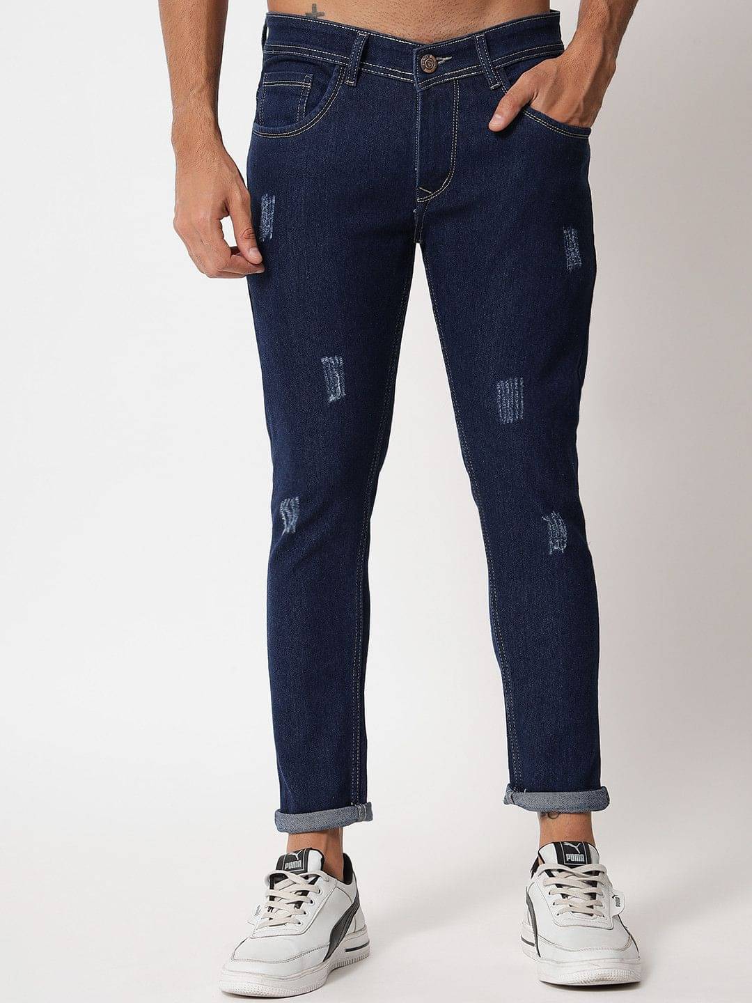 PODGE - Dark Blue Denim Slim Fit Men's Jeans ( Pack of 1 ) PODGE - Dark Blue Denim Slim Fit Men's Jeans ( Pack of 1 )