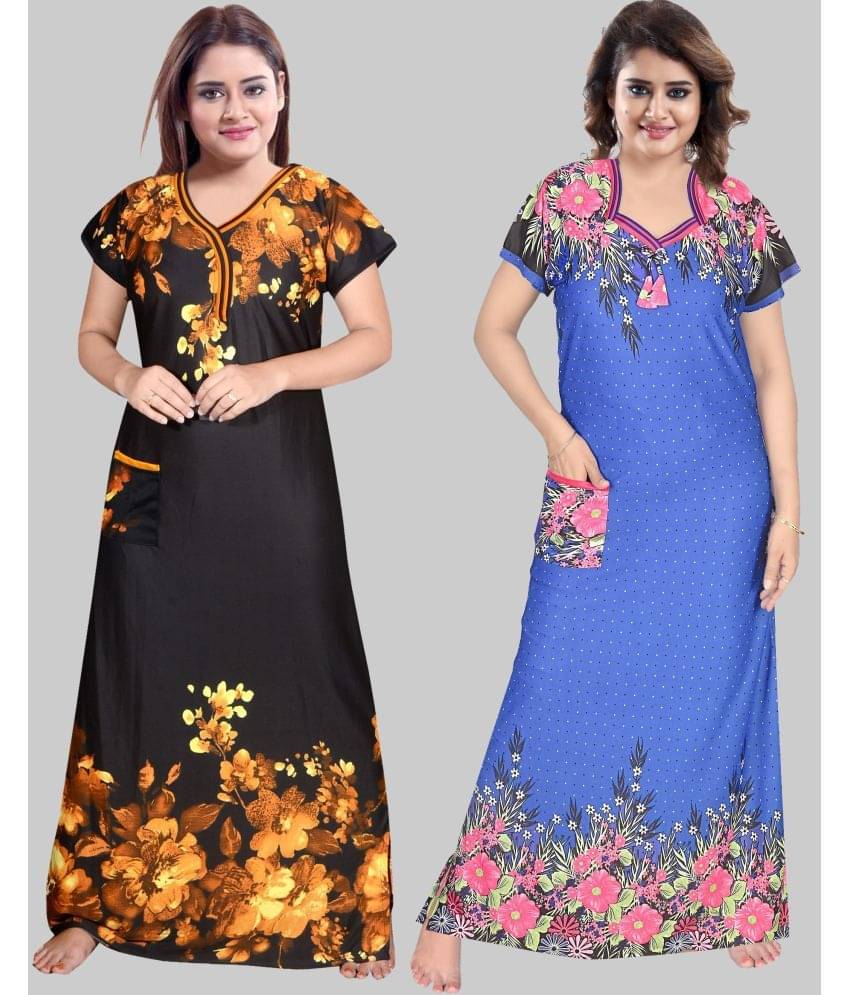 PURSA - Multicolor Satin Women's Nightwear Nighty & Night Gowns ( Pack of 2 )     			PURSA - Multicolor Satin Women's Nightwear Nighty & Night Gowns ( Pack of 2 )