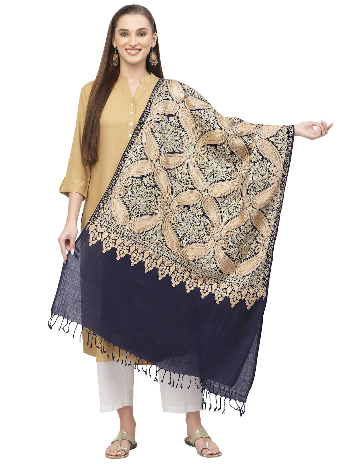 Anekaant Navy Embroidered Shawl - ( Pack of 1 )     			Anekaant Navy Embroidered Shawl - ( Pack of 1 )