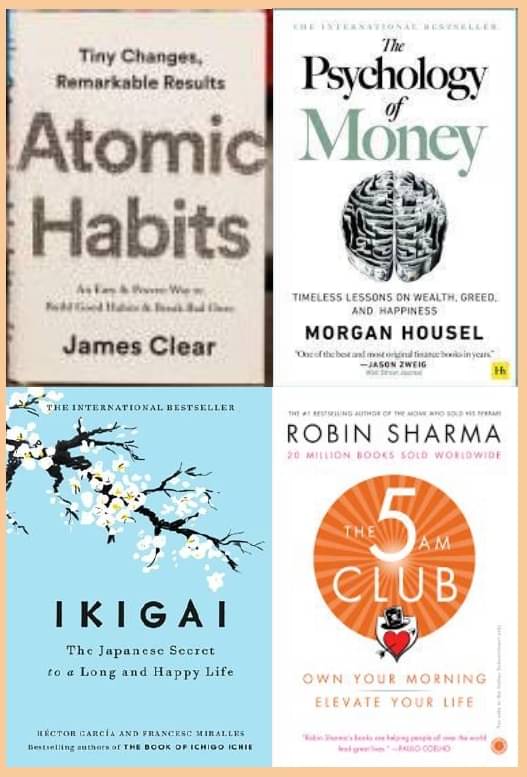     			Atomic Habits + The Psychology of Money + Ikigai + 5 Am Club