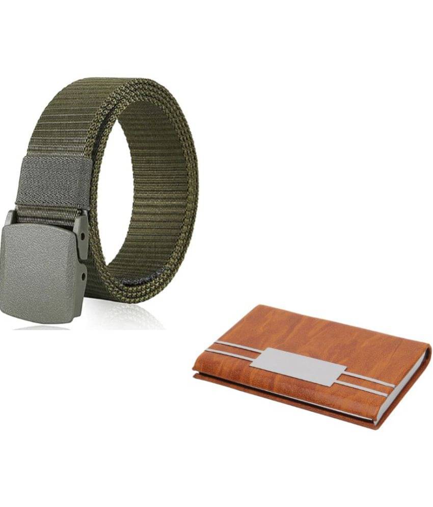     			Clock21 - Green Canvas Men's Belts Wallets Set ( Pack of 2 )