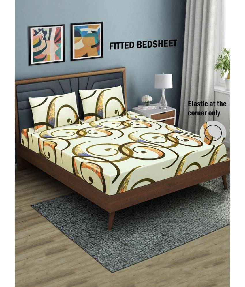     			Home Candy Microfibre Abstract 1 Bedsheet with 2 Pillow Covers - Beige