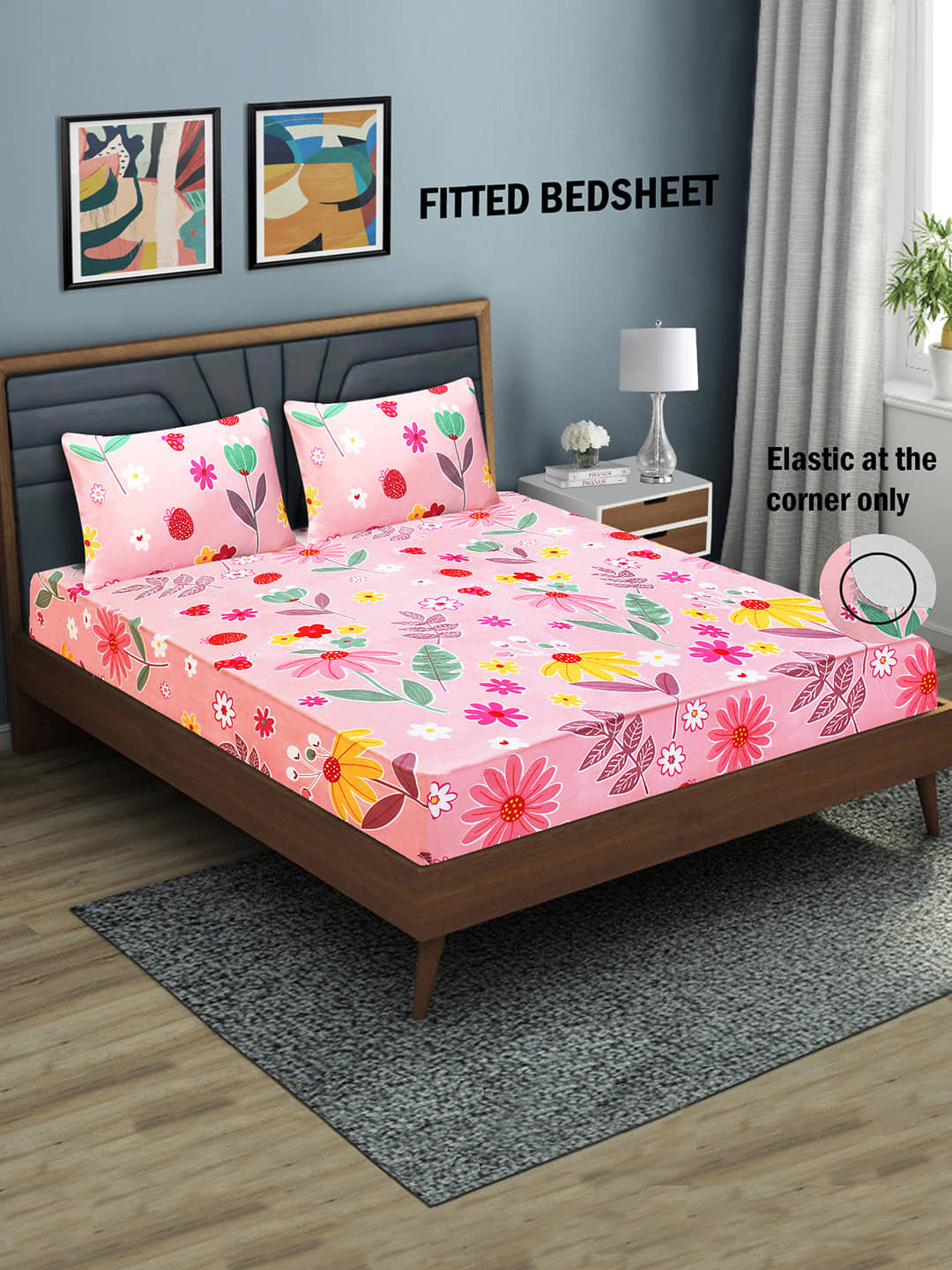 Home Candy Microfibre Floral 1 Bedsheet with 2 Pillow Covers - Pink