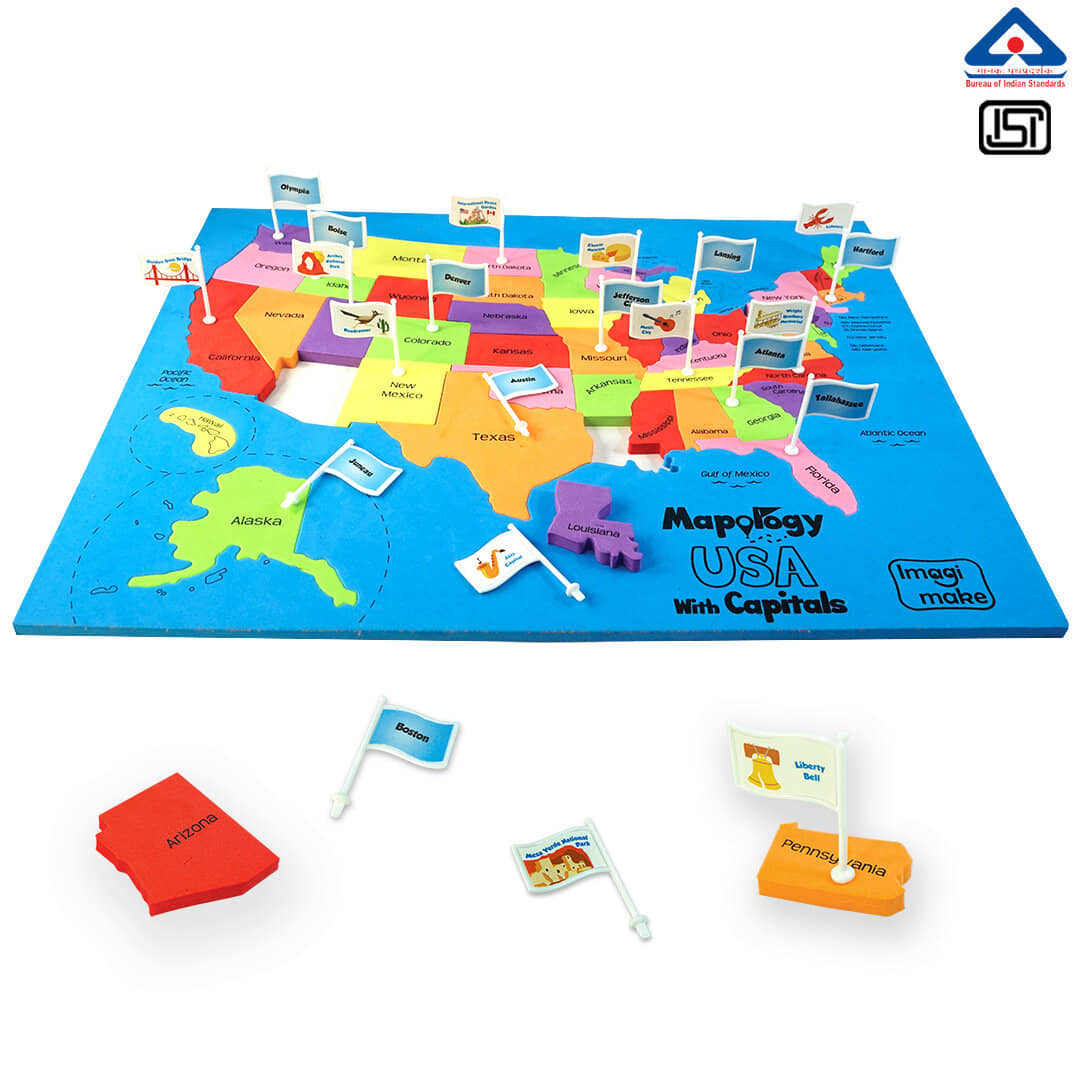 Imagimake: Mapology USA with Capitals - Learn USA States Along with Their Capitals and Fun Facts - Educational Toy for Kids Above 5 Years