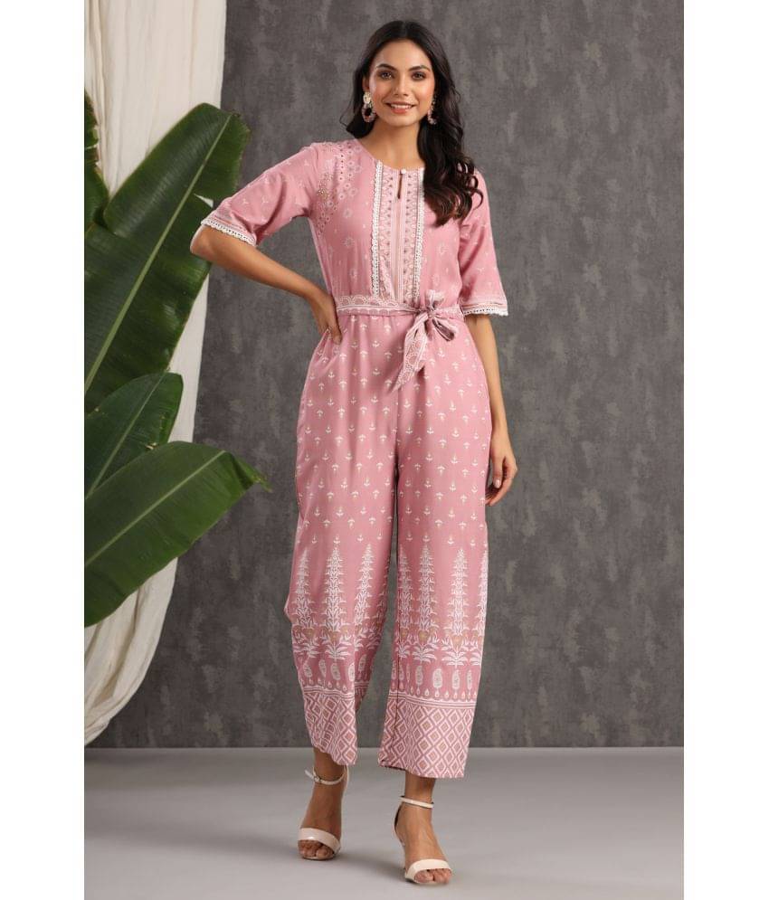 Juniper - Pink Rayon Regular Fit Women's Jumpsuit ( Pack of 1 ) Juniper - Pink Rayon Regular Fit Women's Jumpsuit ( Pack of 1 )