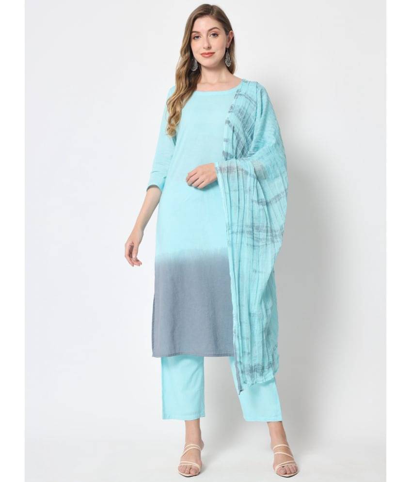     			Kbz - Turquoise Straight Cotton Women's Stitched Salwar Suit ( Pack of 1 )