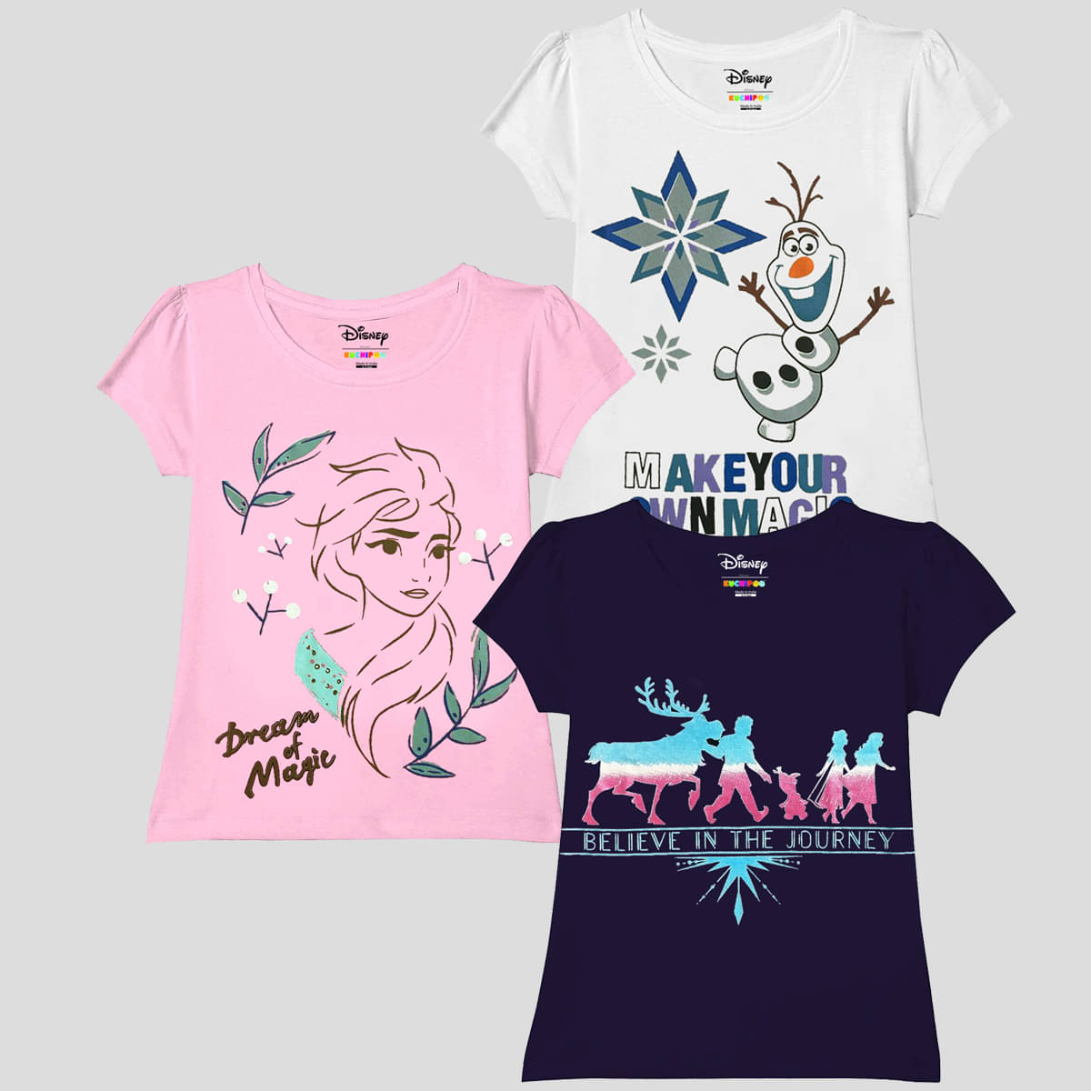     			Kuchipoo Pack of 3 Girls Cotton Blend T-Shirt ( Multicolor1 )