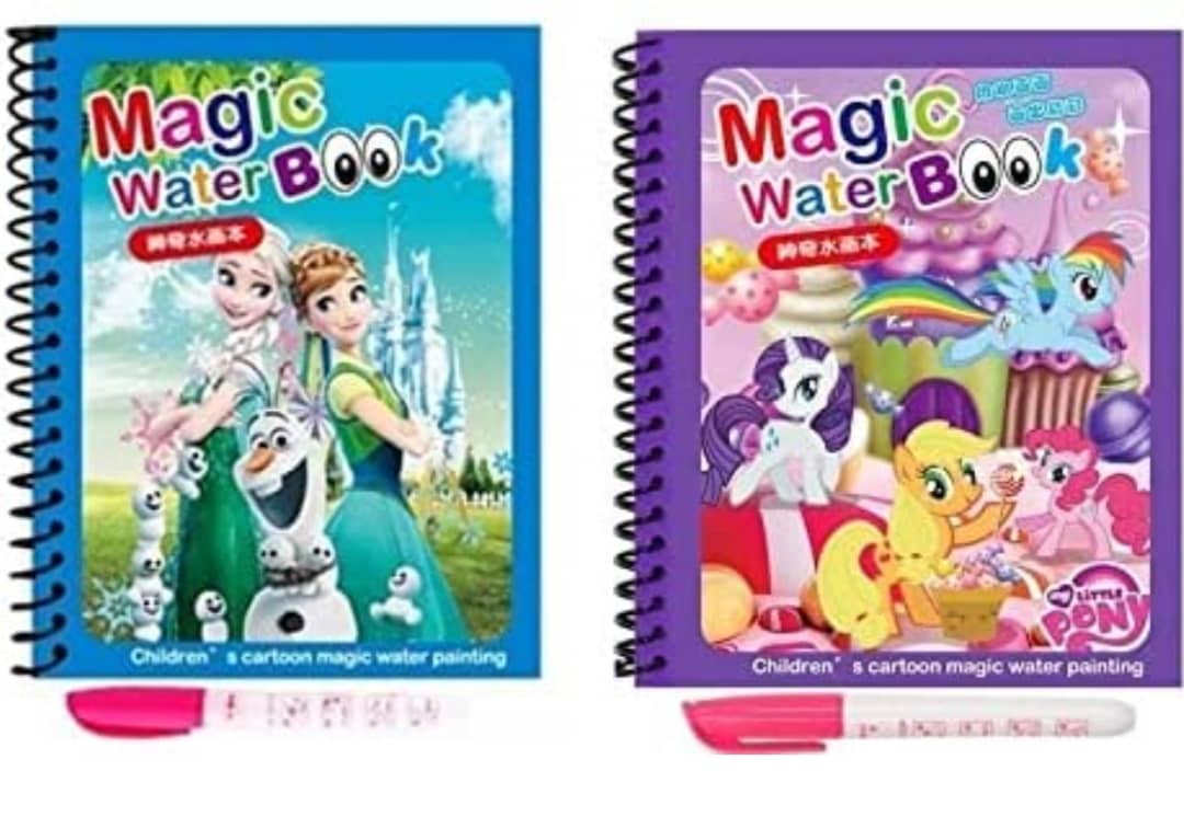 Magic Water Quick Dry Book Water Coloring Book Doodle with Magic Pen Painting Board for Children Education Drawing Pad (Random Design & Assorted Color) (Multi Color,2PC set)