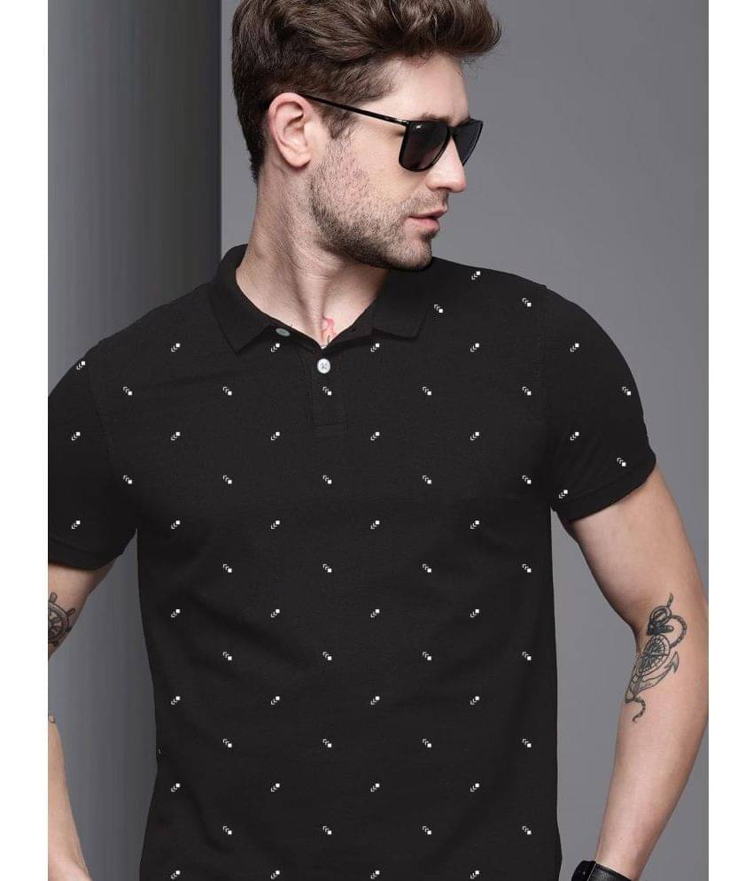 Merriment Pack of 1 Cotton Blend Regular Fit Printed Half Sleeves Men's Polo T Shirt ( Black ) Merriment Pack of 1 Cotton Blend Regular Fit Printed Half Sleeves Men's Polo T Shirt ( Black )