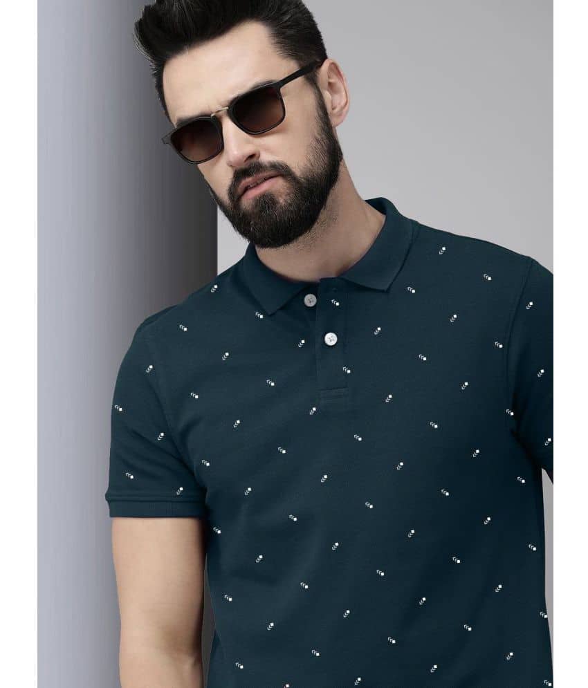 Merriment Pack of 1 Cotton Blend Regular Fit Printed Half Sleeves Men's Polo T Shirt ( Black )