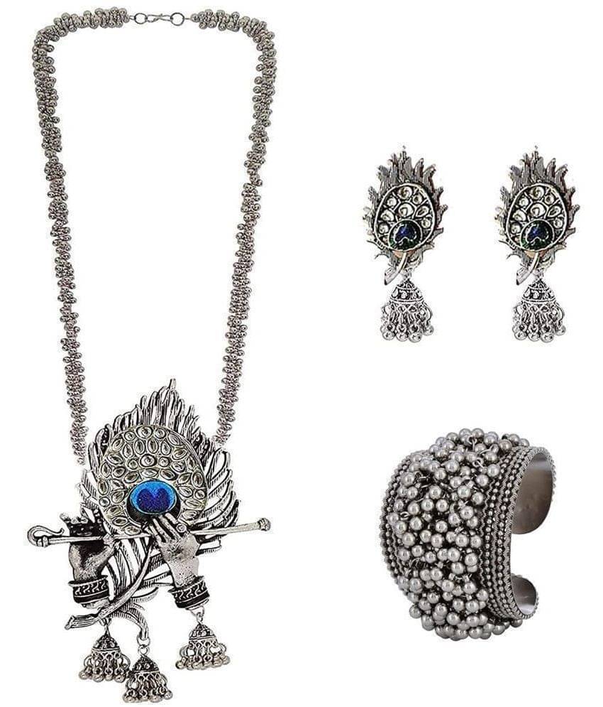     			PUJVI - Silver Oxidised Silver Necklace Set ( Pack of 1 )