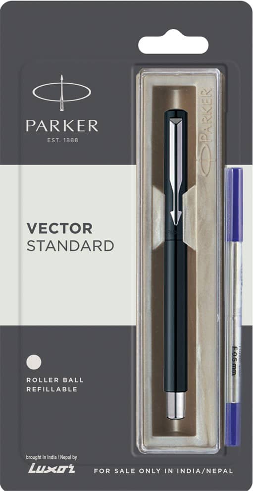 Parker Vector Standard Chrome Trim Black Body Color Roller Ball Pen (Black)