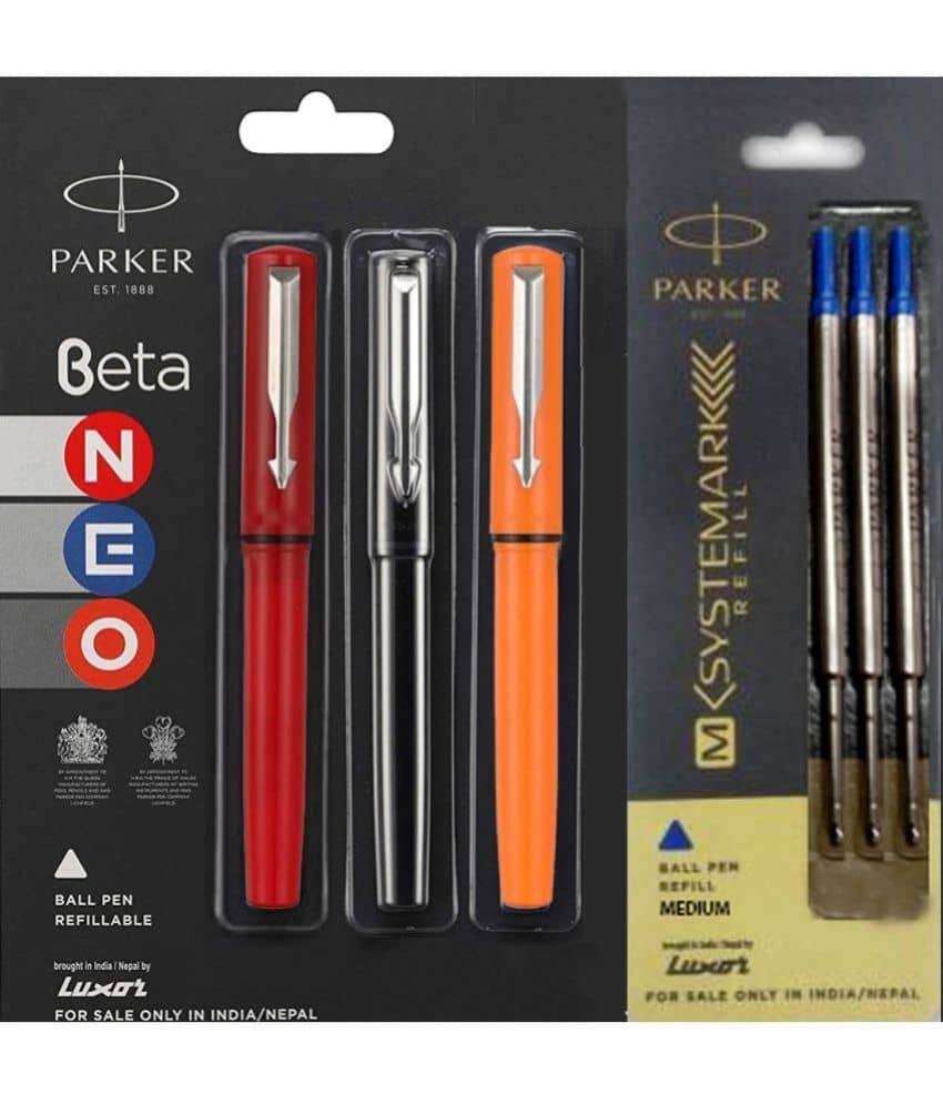 Parker Beta Neo (Combo 3 Pens With 3 Refills) Ball Pen (Pack Of 6, Blue)