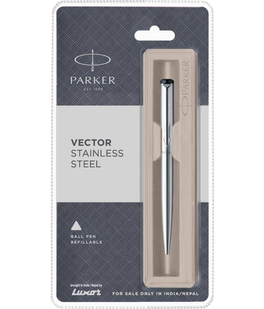 Parker Vector Stainless Steel Chrome Trim Ball Pen (Silver)