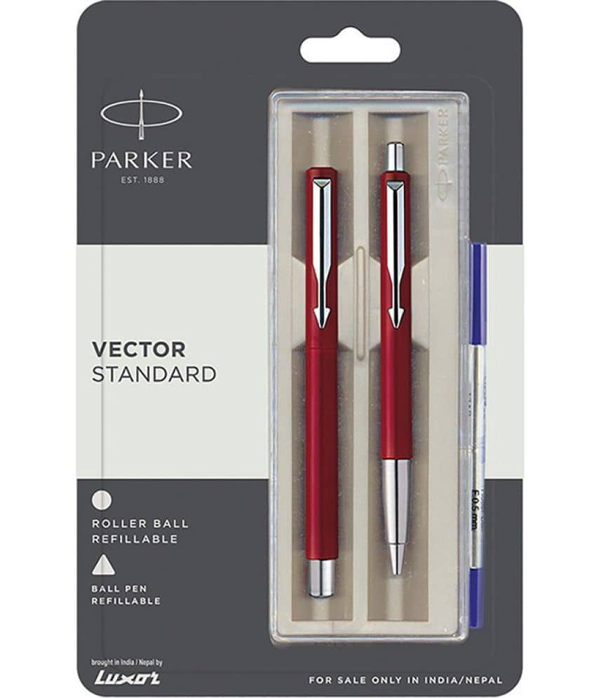 Parker Vector Std Roller Ball Pen+Ball Pen Black Ball Pen (Pack Of 3, Blue)