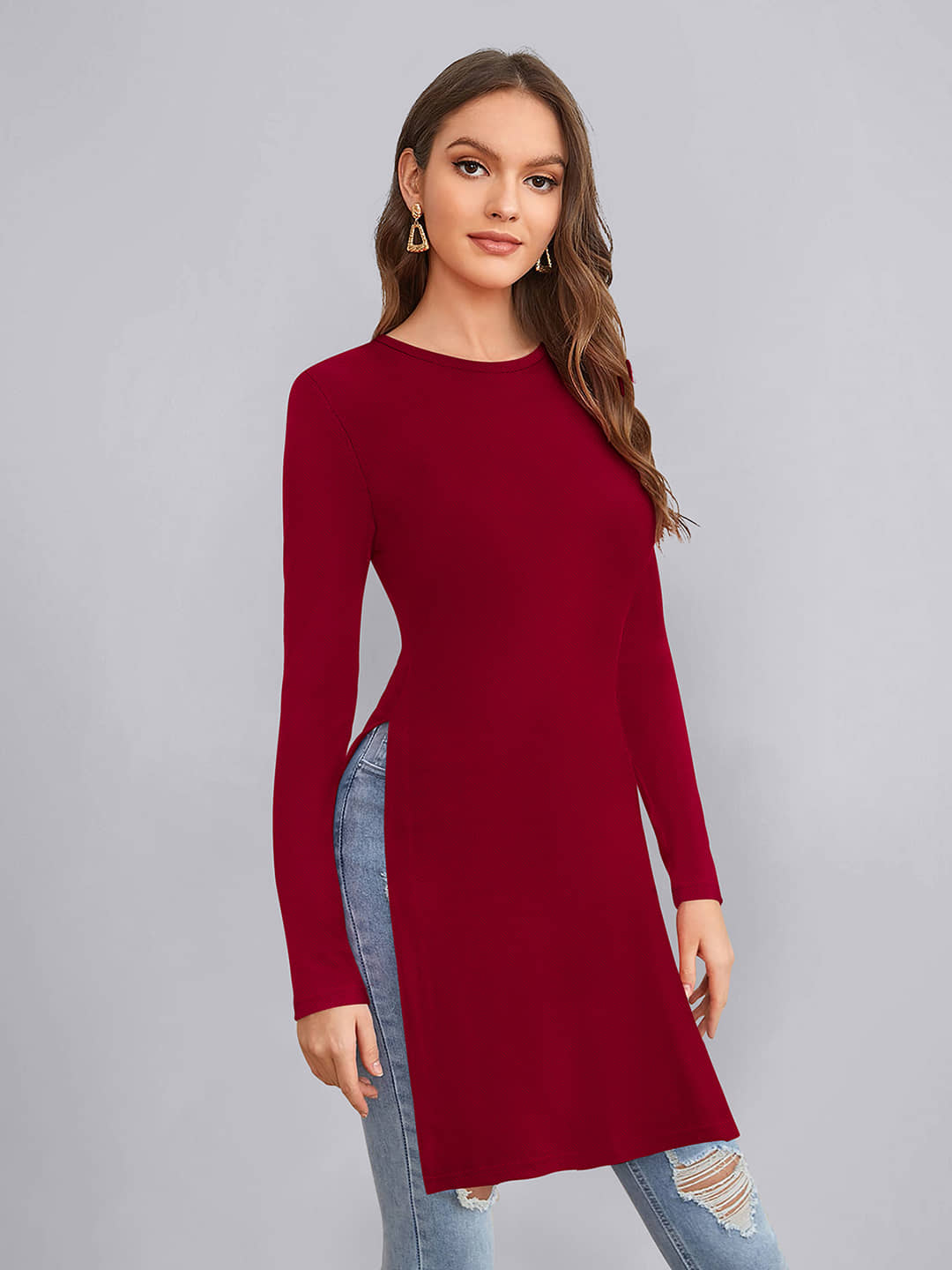 Sanjana Silks Women's Polyester Tunic ( Maroon )
