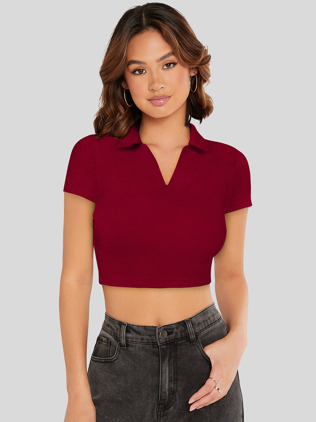     			Sanjana Silks Women's Polyester Crop Top ( Maroon )
