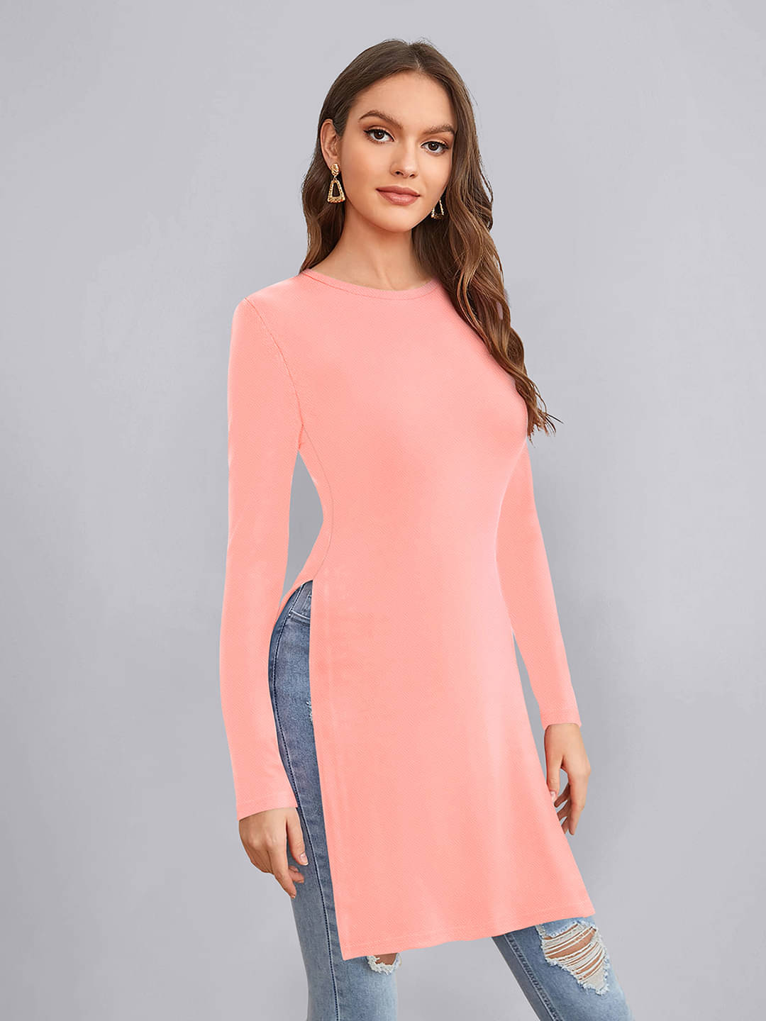 Sanjana Silks Women's Polyester Tunic ( Peach ) Sanjana Silks Women's Polyester Tunic ( Peach )