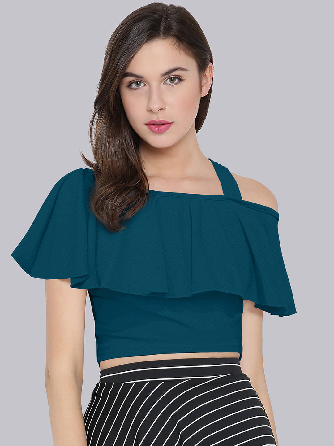     			Sanjana Silks Women's Polyester Crop Top ( Turquoise )