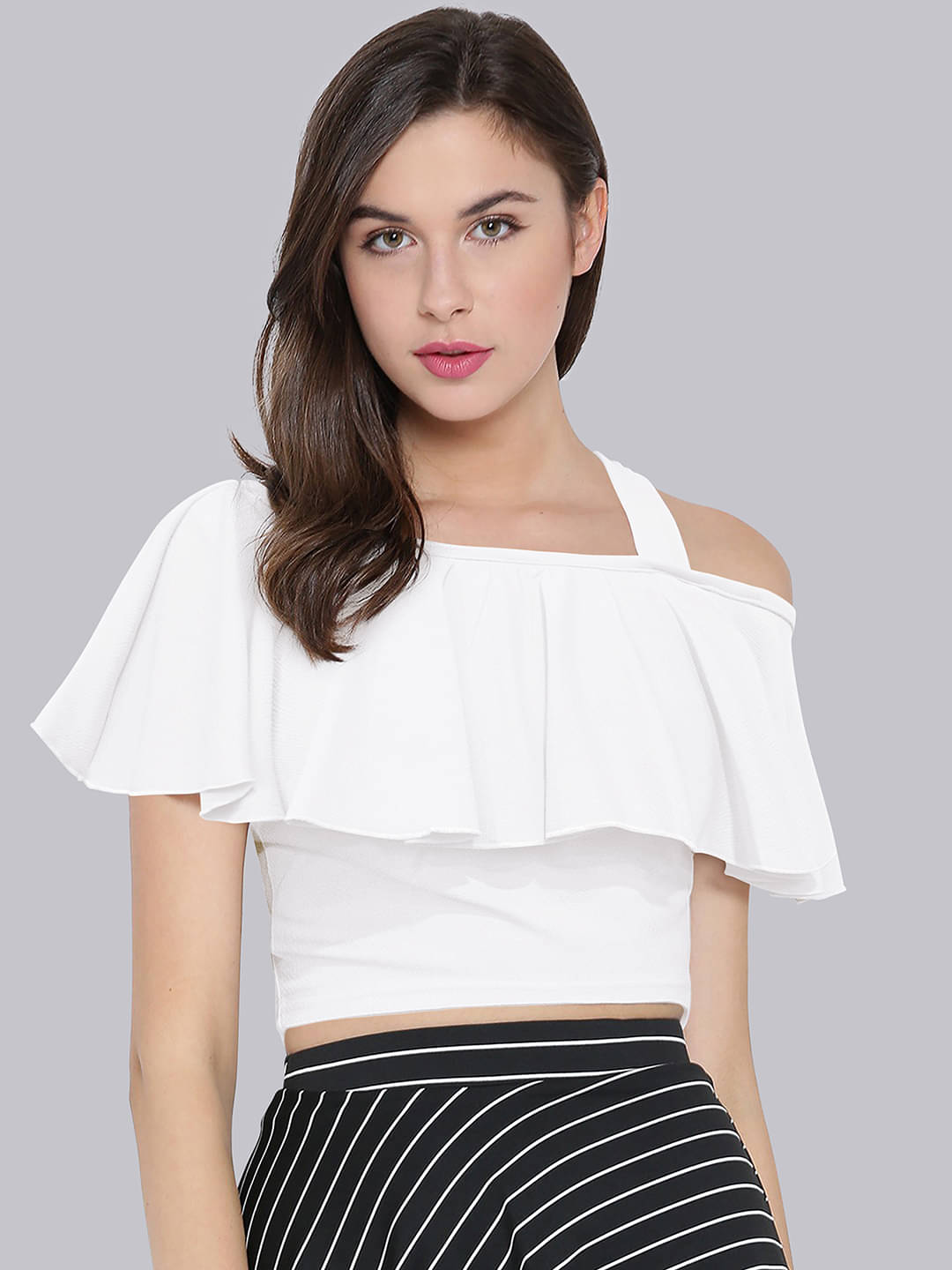 Sanjana Silks Women's Polyester Crop Top ( White ) Sanjana Silks Women's Polyester Crop Top ( White )