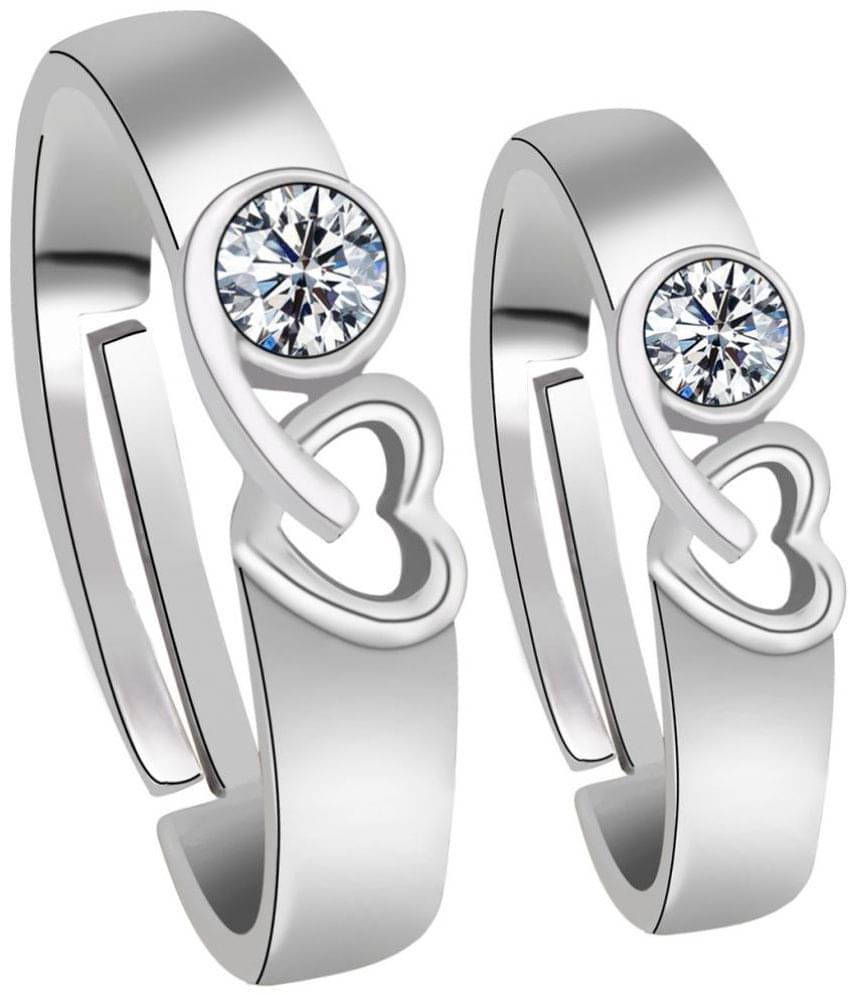     			Silver Shine - Silver Couple Ring ( Pack of 2 )