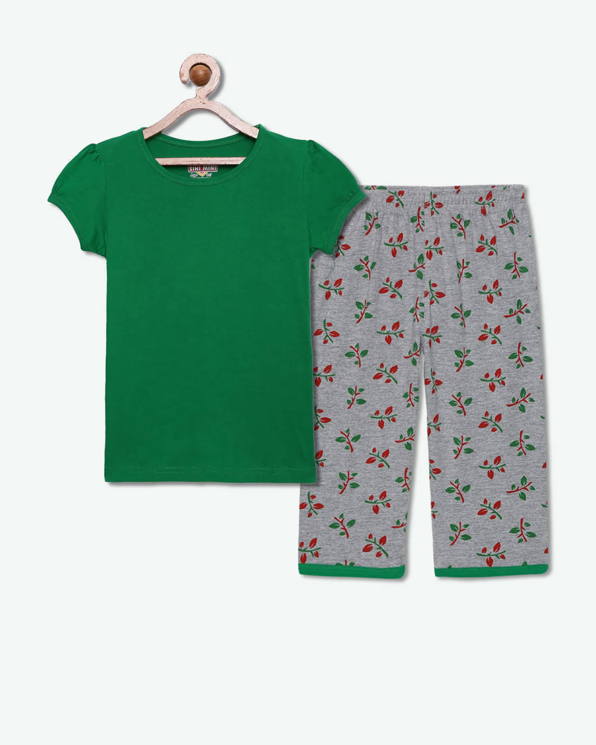 Sini Mini Pack of 1 Girls Cotton Top With Capris ( Dark Green )