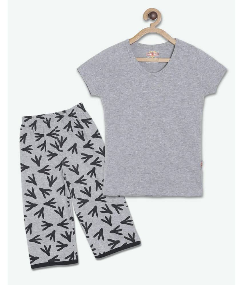 Sini Mini Pack of 1 Girls Cotton Top With Capris ( Grey Melange )