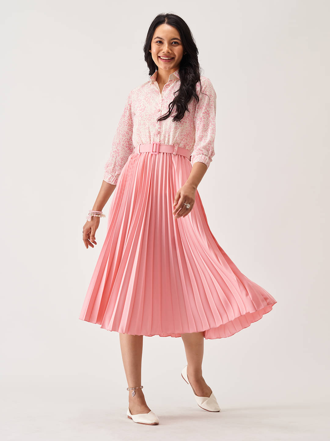 aask Women Polyester Colorblock Fit & Flare Dress ( Pink ) aask Women Polyester Colorblock Fit & Flare Dress ( Pink )