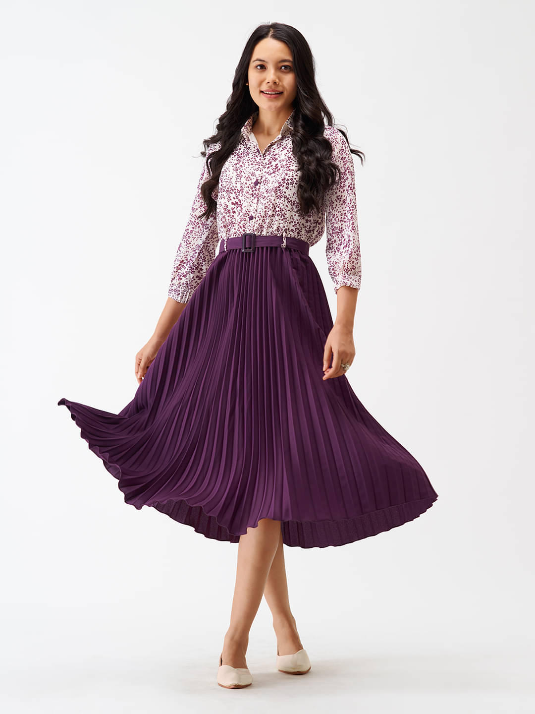     			aask Women Polyester Colorblock Fit & Flare Dress ( Purple )