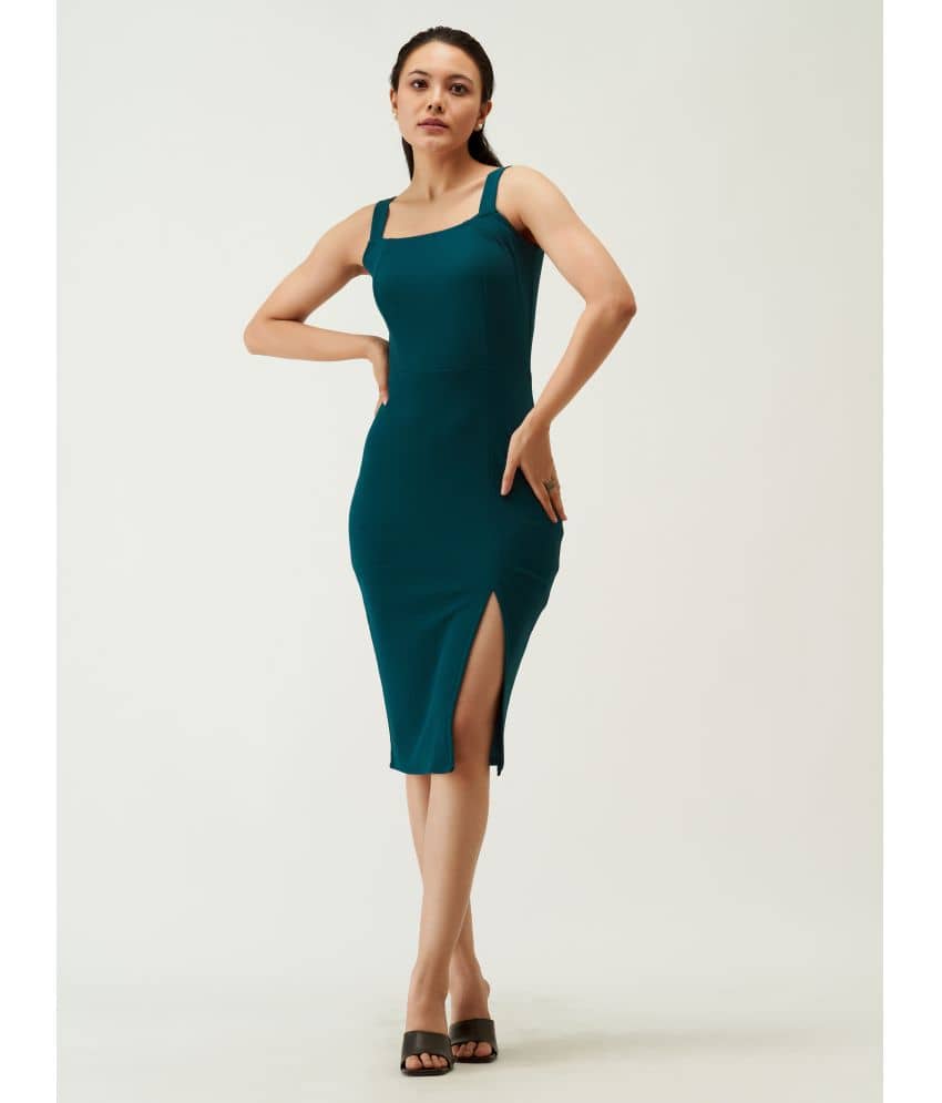 aask Women Polyester Blend Solid Fit & Flare Dress ( Teal )