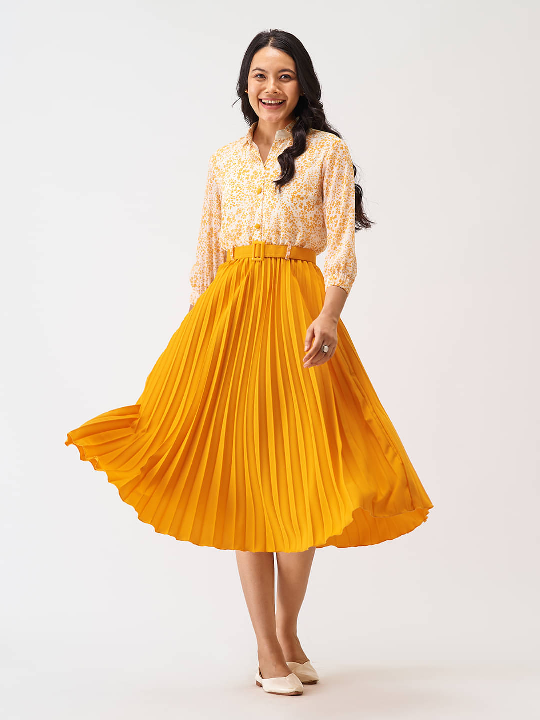aask Women Polyester Colorblock Fit & Flare Dress ( Yellow ) aask Women Polyester Colorblock Fit & Flare Dress ( Yellow )