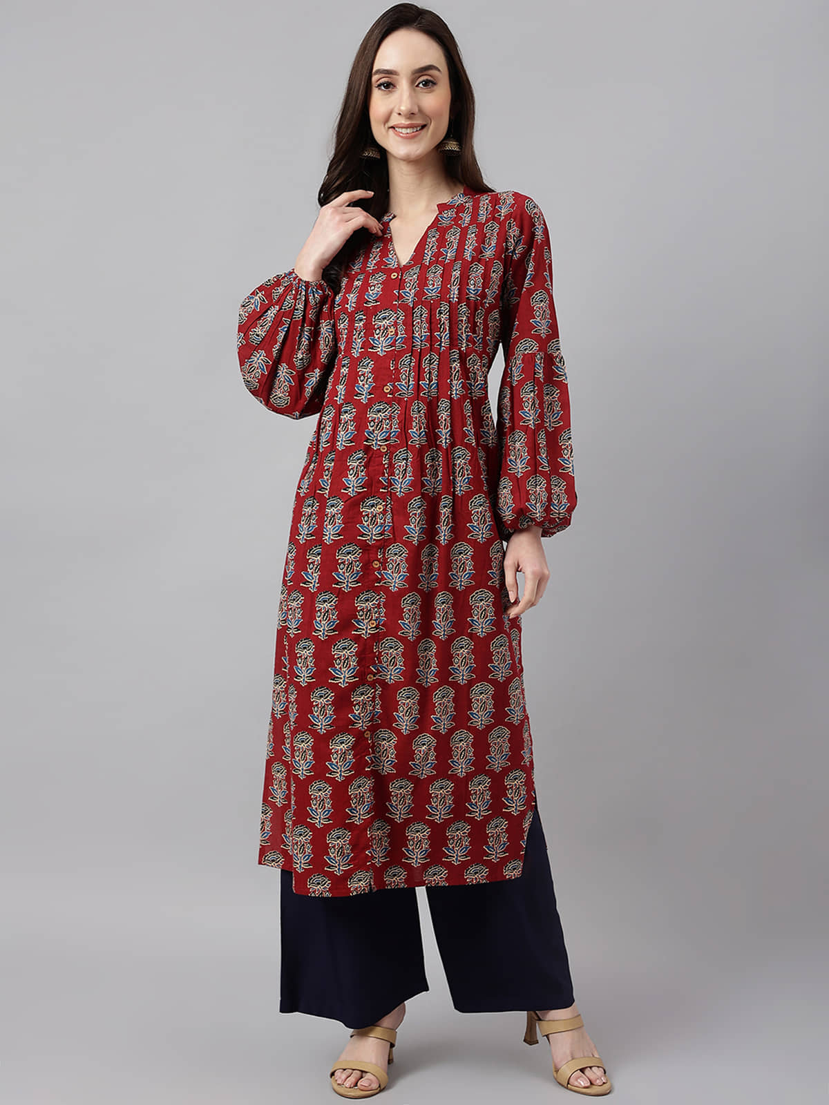 Janasya - Maroon Cotton Women's Front Slit Kurti ( Pack of 1 ) - Kurtis, Tunics | Buy online on ZillyBuy