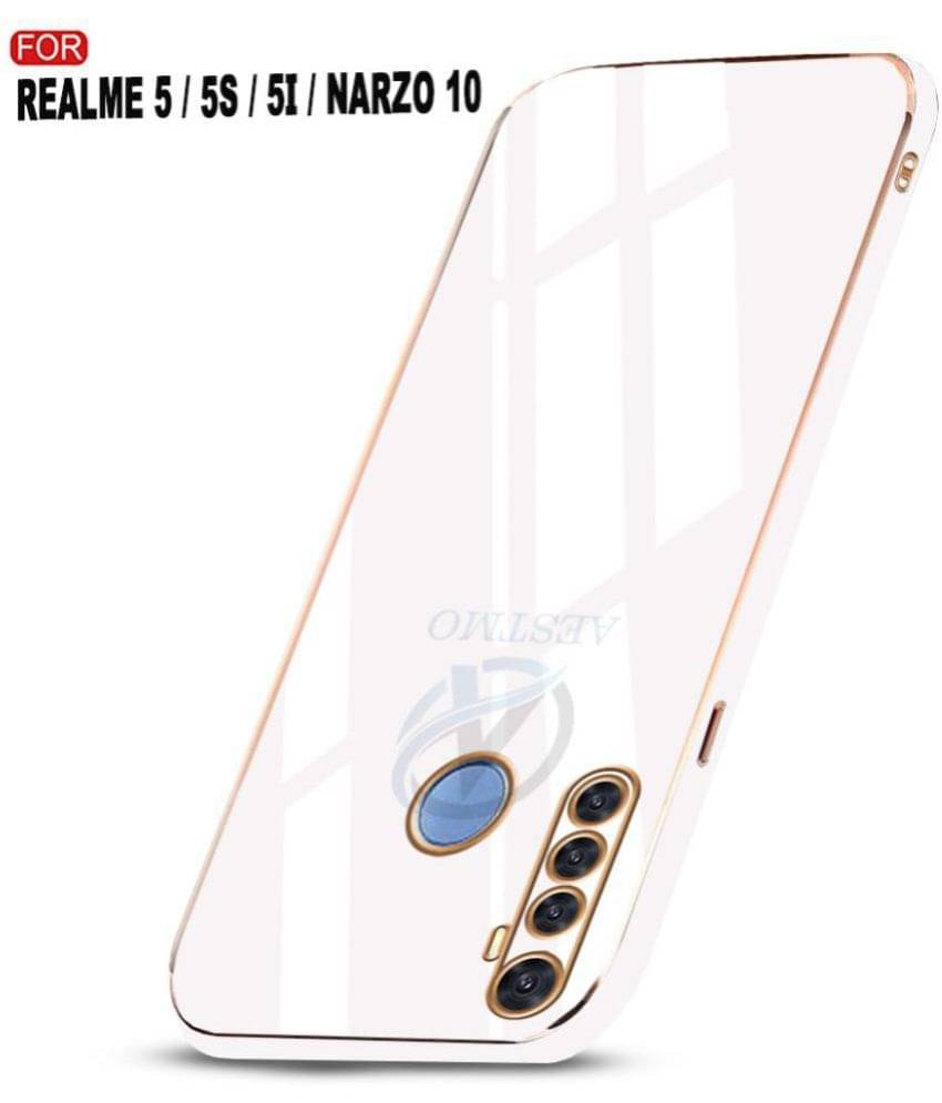     			AESTMO - White Silicon Plain Cases Compatible For Realme 5 ( Pack of 1 )