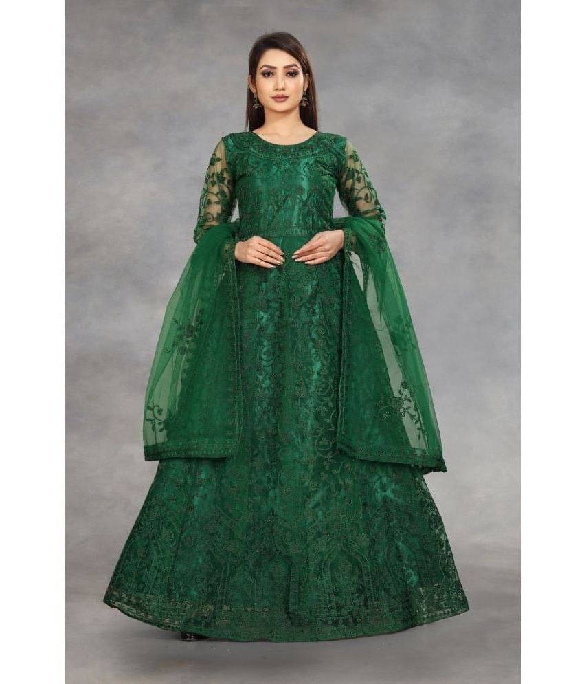     			Apnisha - Green Anarkali Net Women's Stitched Ethnic Gown ( Pack of 1 )