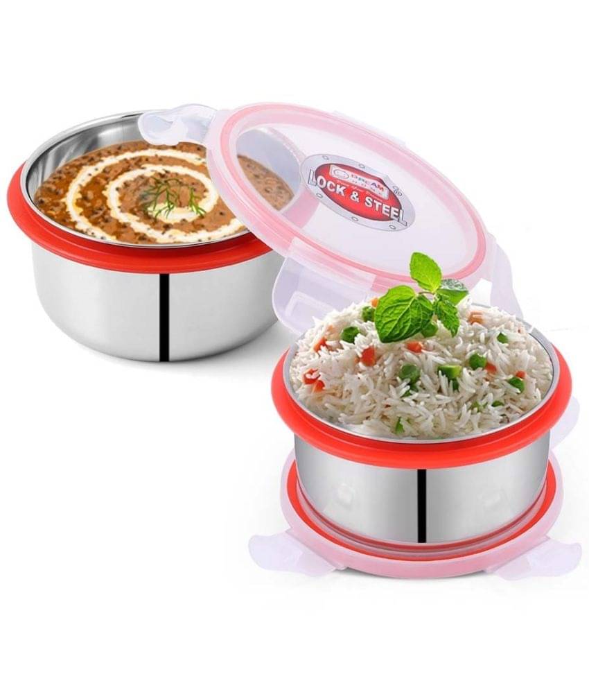     			Dream Home - Lock n Steel 350 Red Steel Food Container ( Set of 1 ) - 350 ml