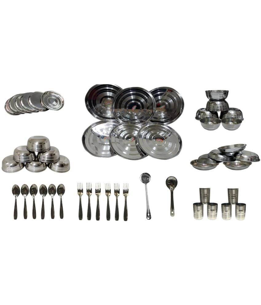 Dynore - 50 Pcs Dinner Set Silver Stainless Steel Dinner Set ( Pack of 48 ) Dynore - 50 Pcs Dinner Set Silver Stainless Steel Dinner Set ( Pack of 48 )