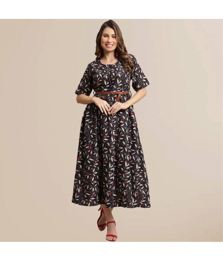     			Fabflee Women Rayon Printed Fit & Flare Dress ( Multicolor )