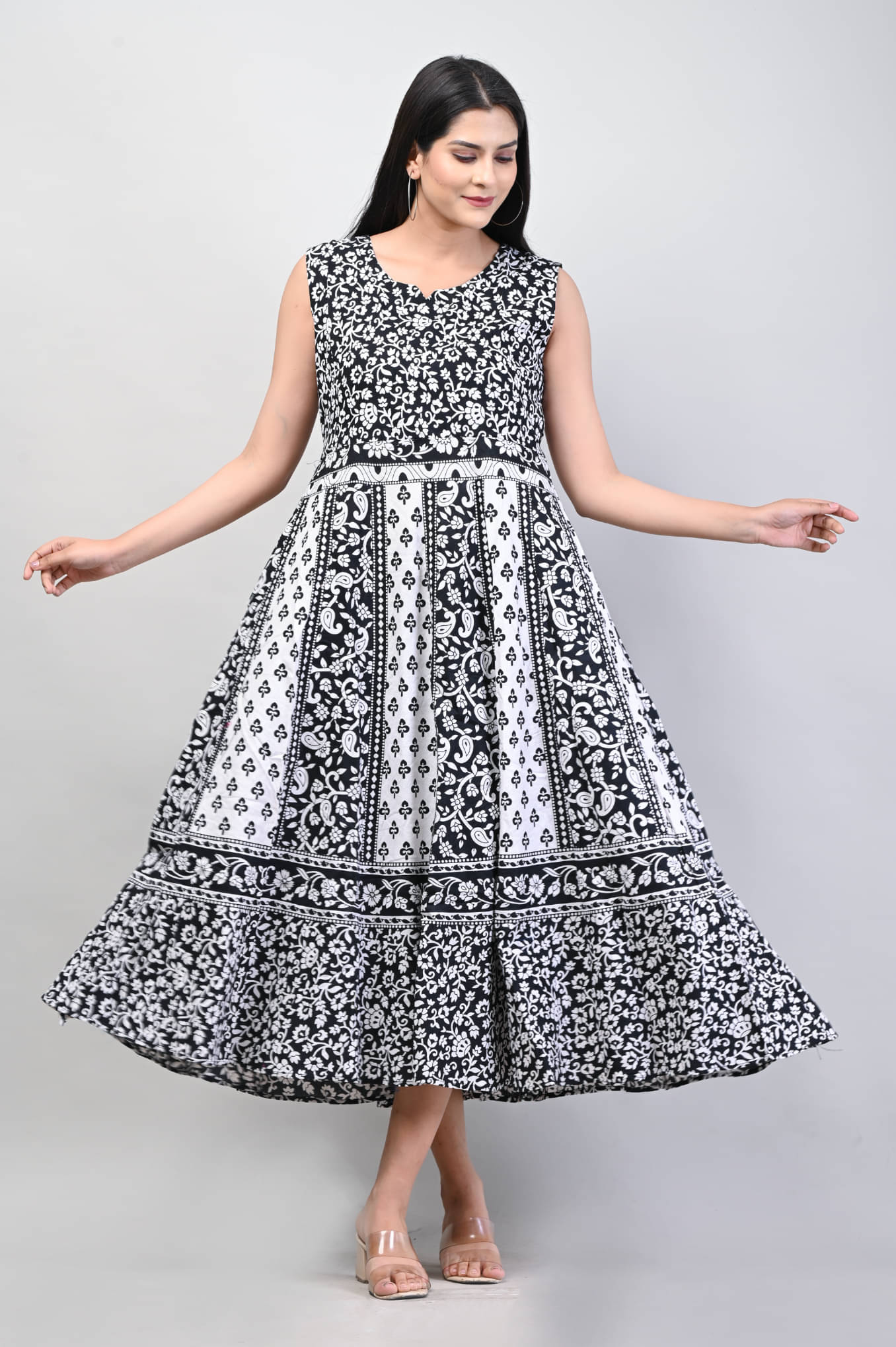 Frionkandy Women Cotton Printed Fit & Flare Dress ( Multicolor )     			Frionkandy Women Cotton Printed Fit & Flare Dress ( Multicolor )