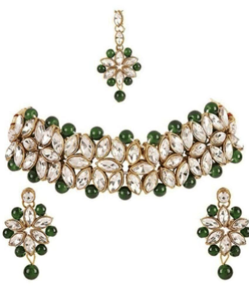 PUJVI - Green Alloy Necklace Set ( Pack of 1 )