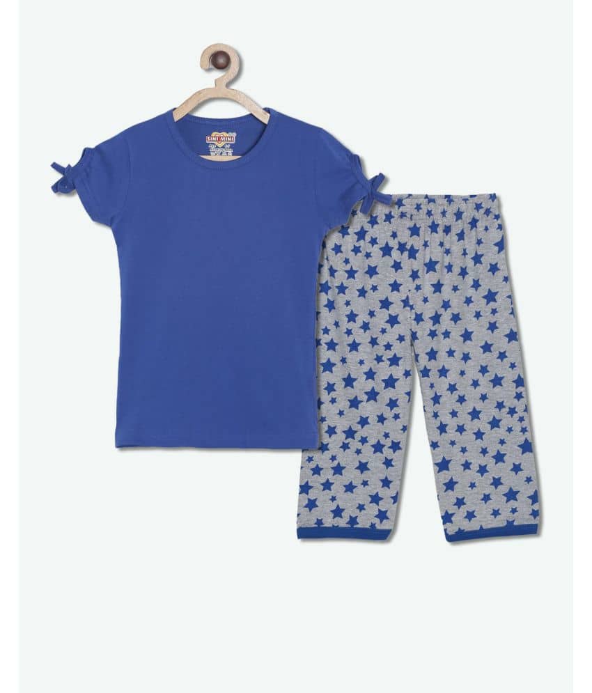 Sini Mini Pack of 1 Girls Cotton Shirt With Capris ( Blue )
