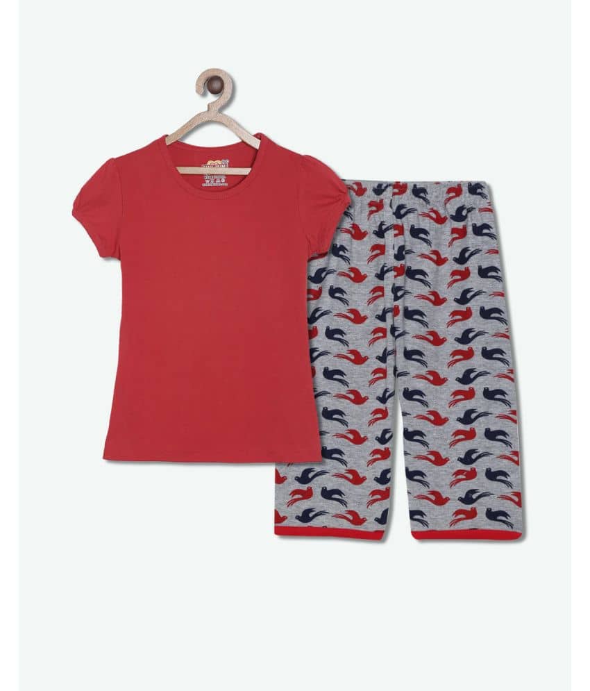 Sini Mini Pack of 1 Girls Cotton Top With Capris ( Red )