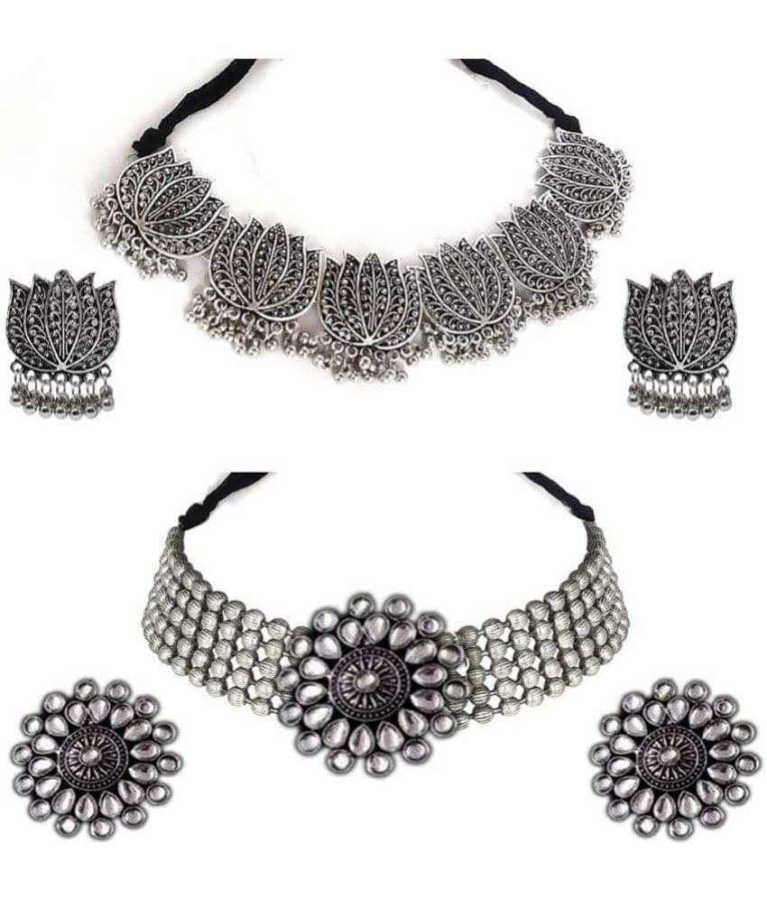     			Sunhari Jewels - Silver Alloy Necklace Set ( Pack of 2 )