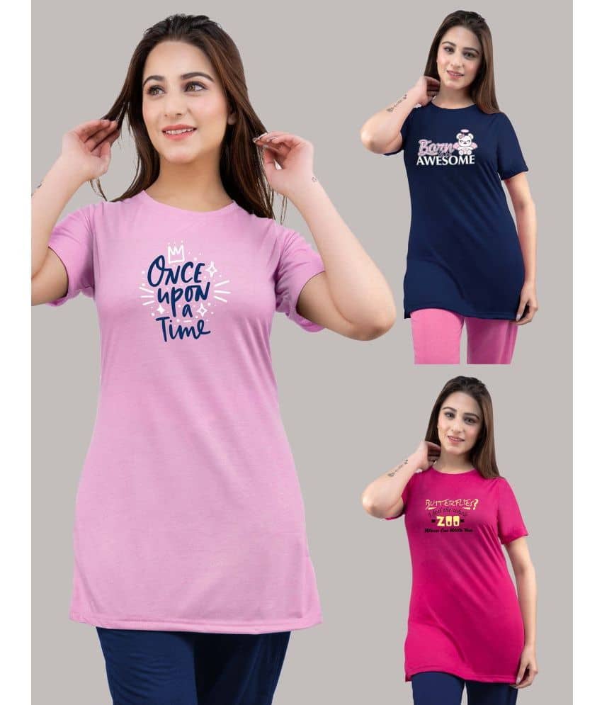 URBE Women Cotton Blend Printed Regular Fit Round Neck T-Shirt ( Magenta )