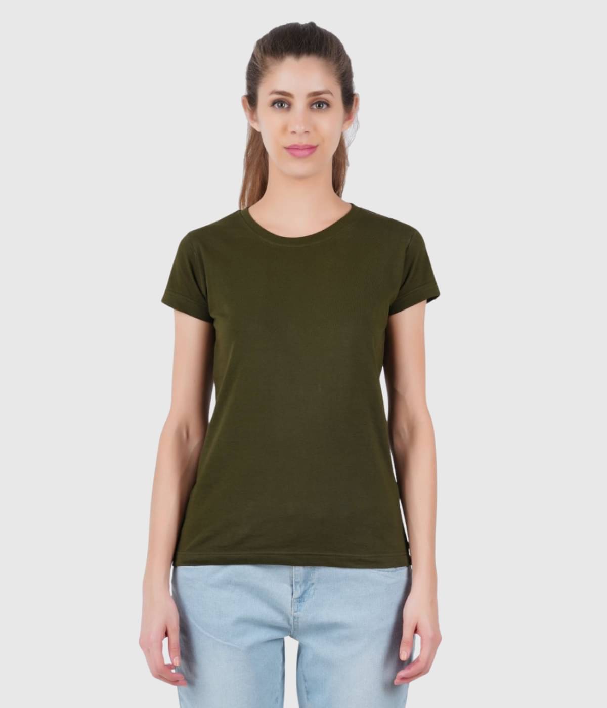     			ferocious Women Cotton Solid Regular Fit Round Neck T-Shirt ( Olive )