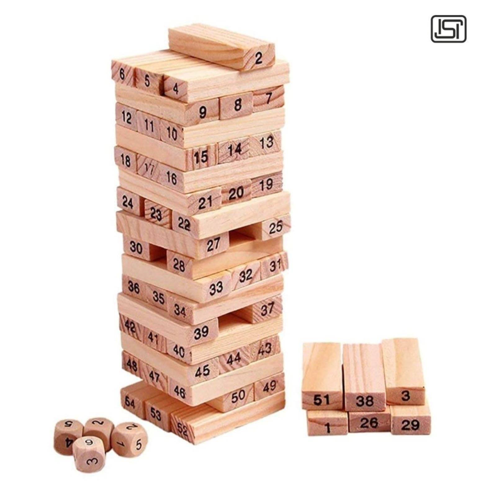 thriftkart Wooden Blocks Challenging 48pc Wooden Tumbling Tower with 4 Dices, Challenging Maths Game for Adults and Kids     			thriftkart Wooden Blocks Challenging 48pc Wooden Tumbling Tower with 4 Dices, Challenging Maths Game for Adults and Kids