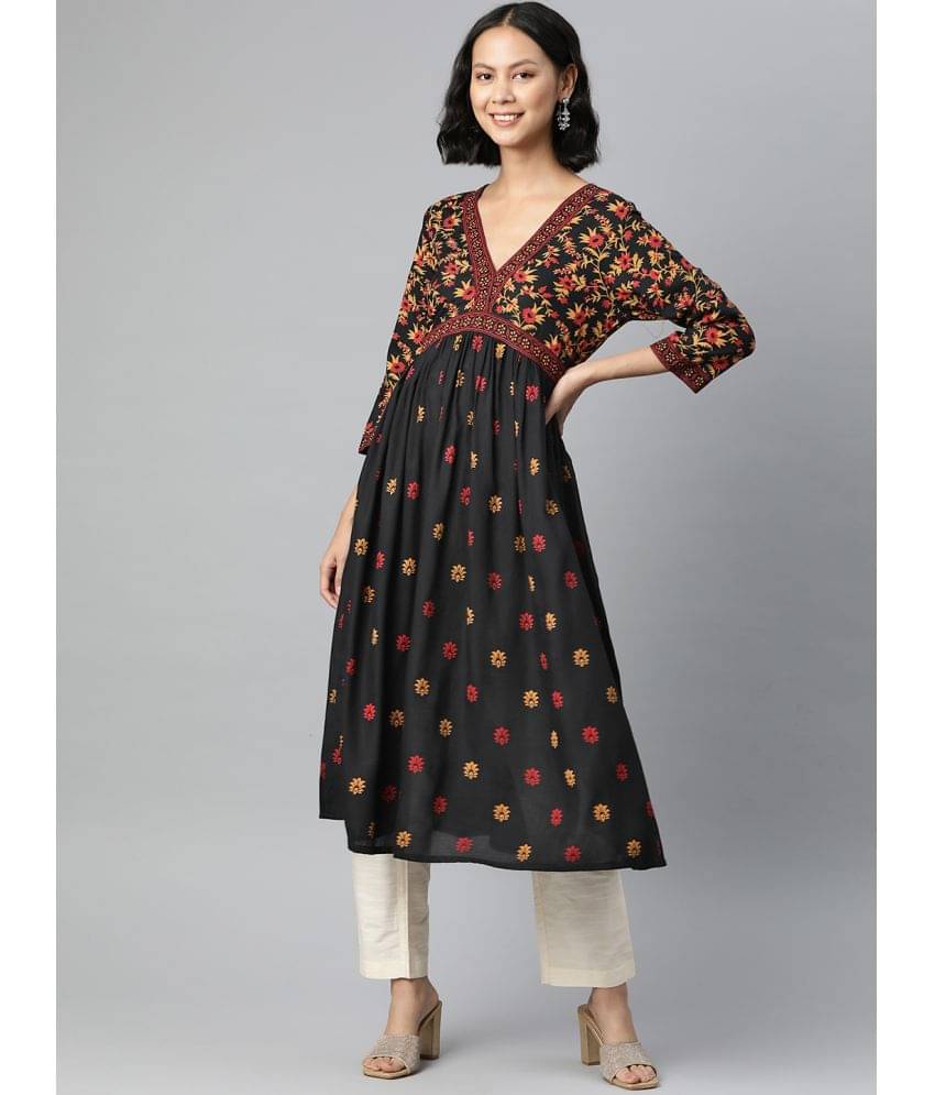 Glorious - Black Cotton Women's Flared Kurti ( Pack of 1 ) Glorious - Black Cotton Women's Flared Kurti ( Pack of 1 )