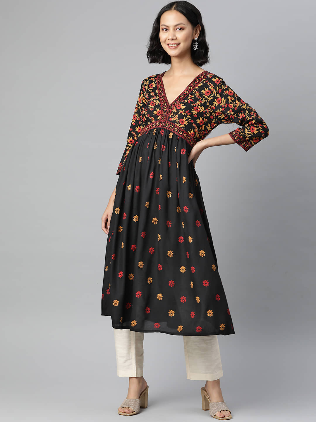 Glorious - Black Cotton Women's Flared Kurti ( Pack of 1 ) - Kurtis, Tunics | Buy online on ZillyBuy