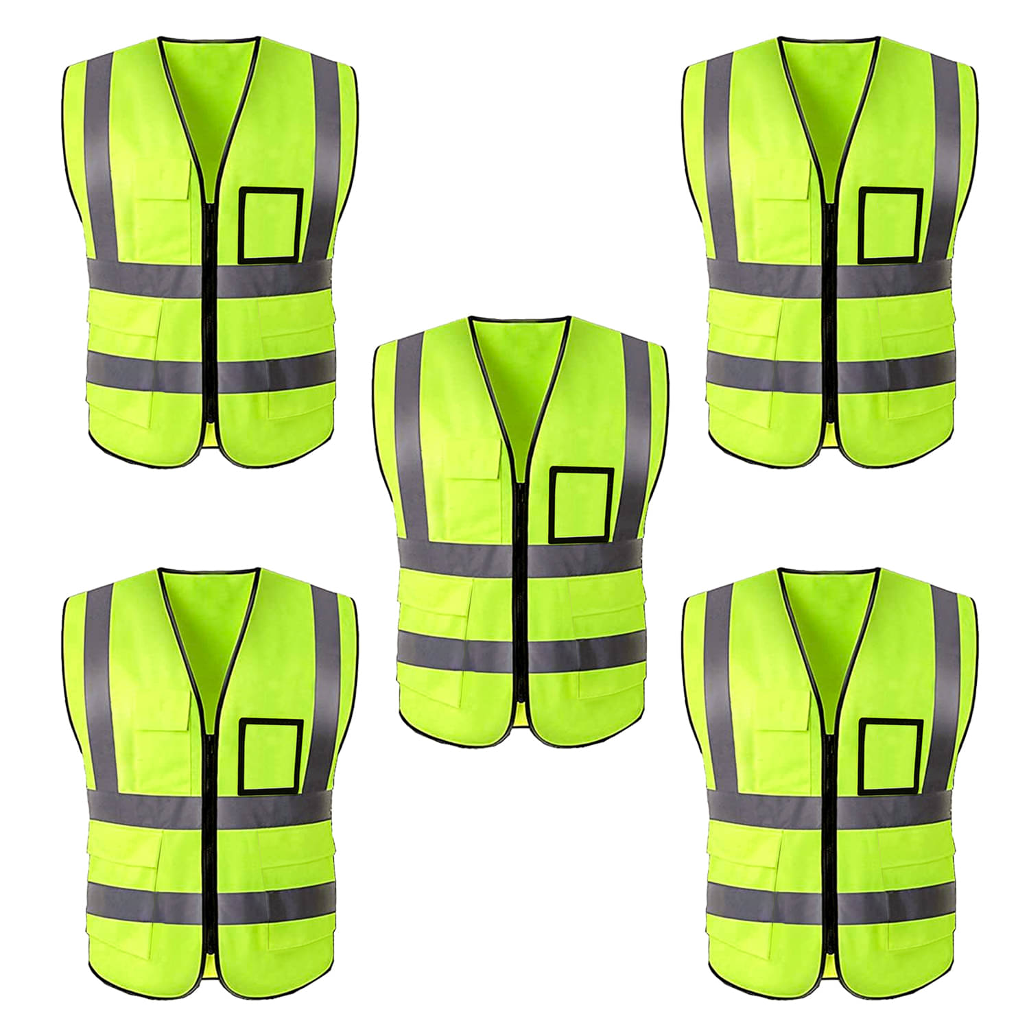High Visibility Reflective Safety Zipper Jacket with Pockets ( PACK OF 5) Green Safety Jacket High Visibility Reflective Safety Zipper Jacket with Pockets ( PACK OF 5) Green Safety Jacket