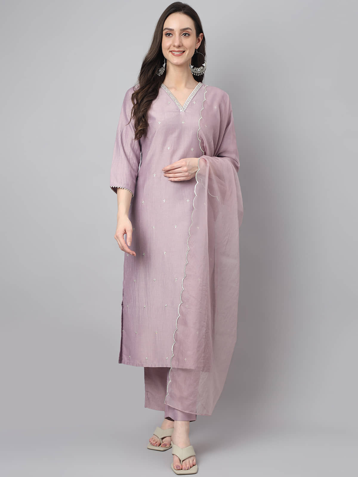 Janasya - Lavender Straight Polyester Women's Stitched Salwar Suit ( Pack of 1 )