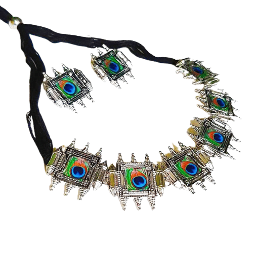     			Renaissance Traders - Multi Color Oxidised Silver Necklace Set ( Pack of 1 )